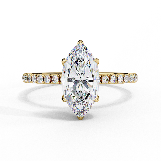 Mira Marquise Pavé Solitaire - marquise pavé engagement ring - front view - Lucano