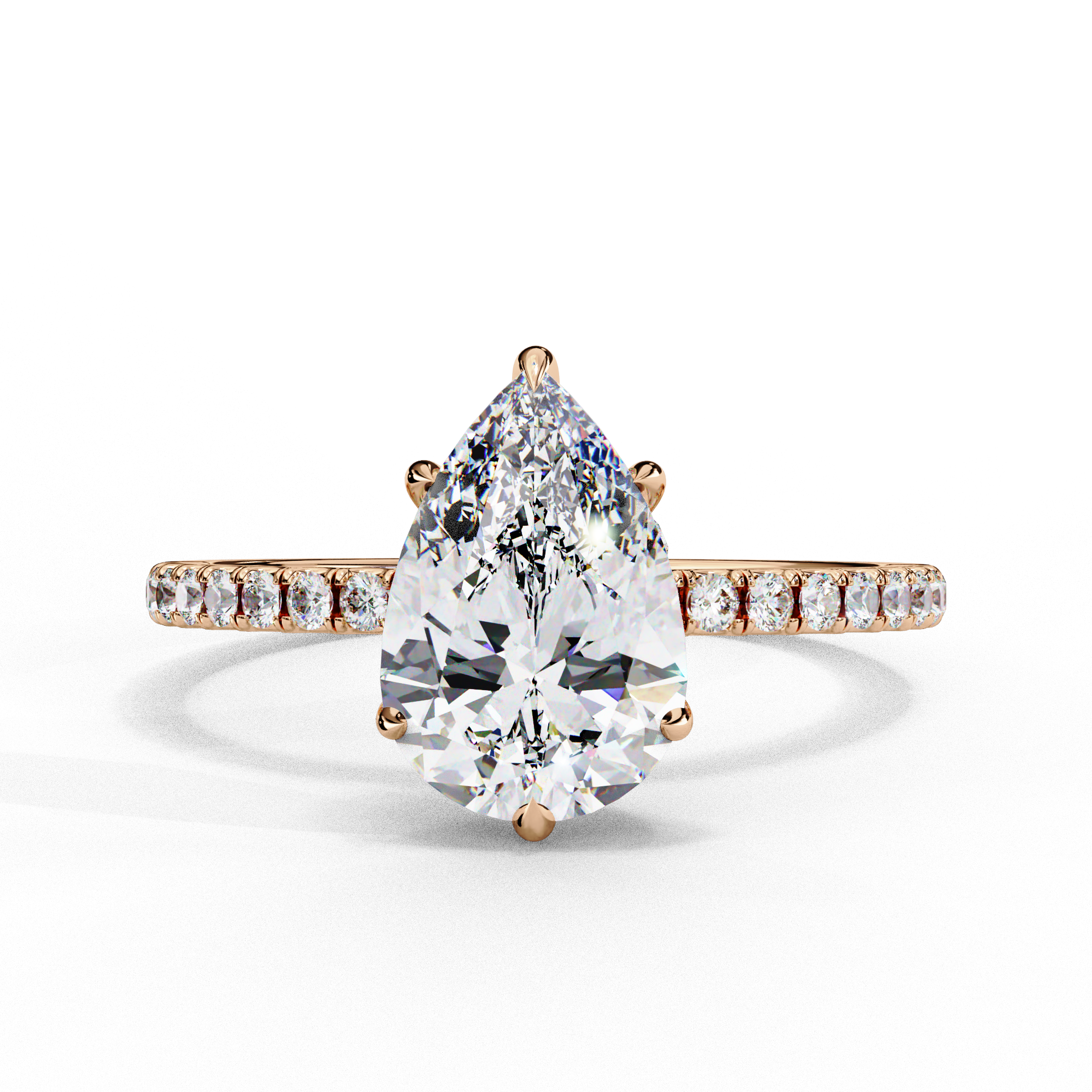Mira Pear Pavé Solitaire - pear pavé engagement ring - top view - Lucano