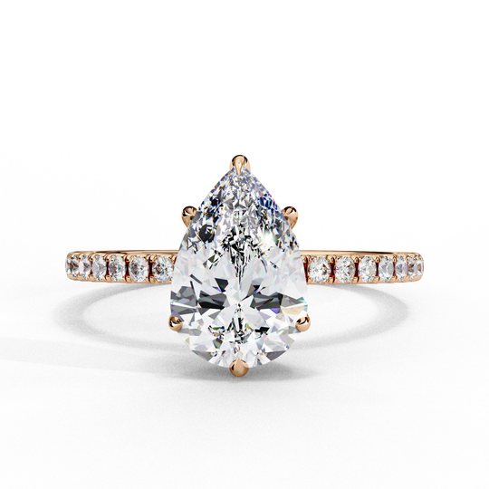 Mira Pear Pavé Solitaire - pear pavé engagement ring - top view - Lucano