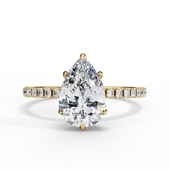 Mira Pear Pavé Solitaire - pear pavé engagement ring - front view - Lucano