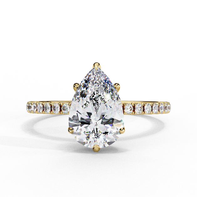 Mira Pear Pavé Solitaire - pear pavé engagement ring - front view - Lucano