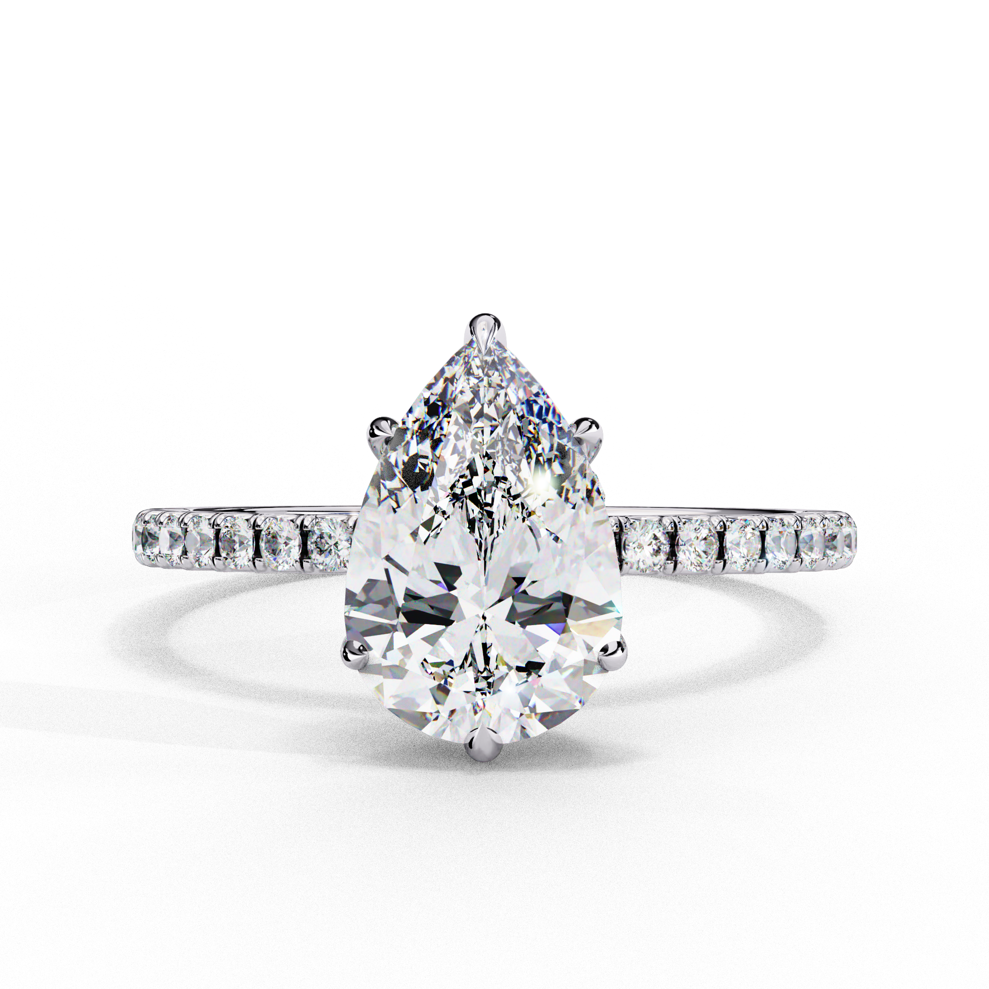 Mira Pear Pavé Solitaire - pear pavé engagement ring - three-quarter view - Lucano