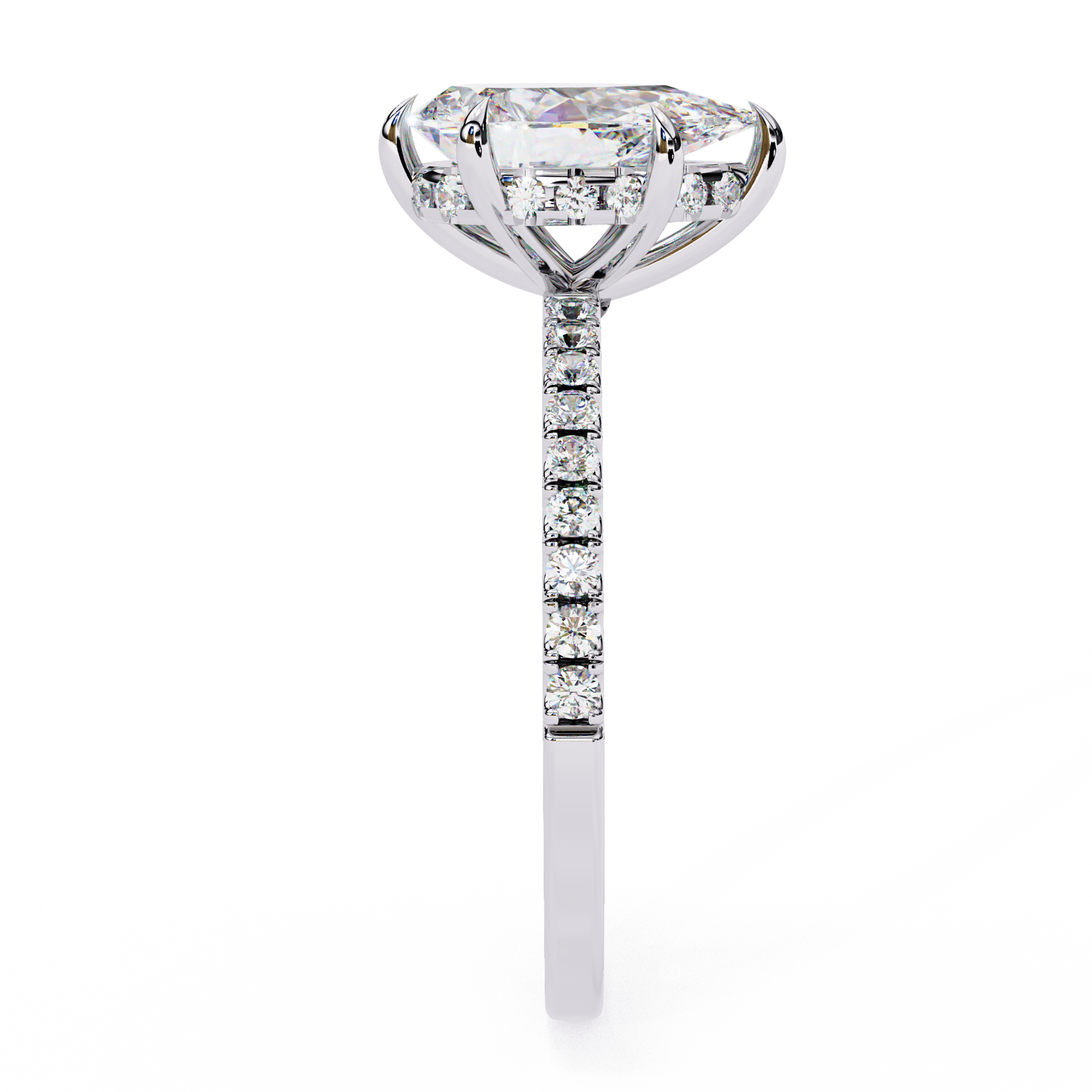 Mira Pear Pavé Solitaire - pear pavé engagement ring - detail close-up - Lucano