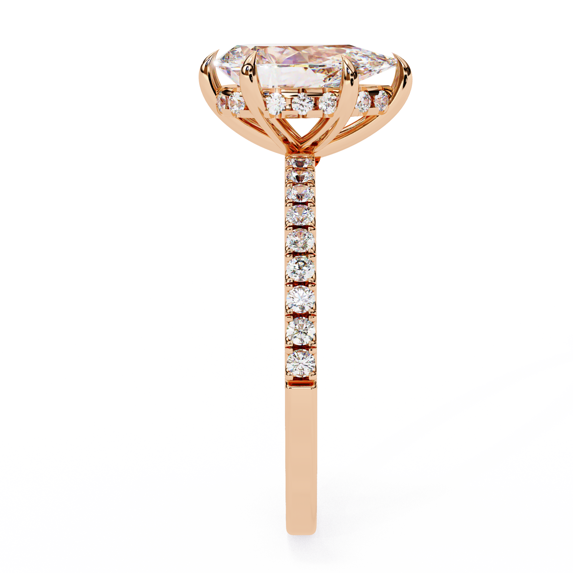 Mira Pear Pavé Solitaire - pear pavé engagement ring - pavé band detail - Lucano