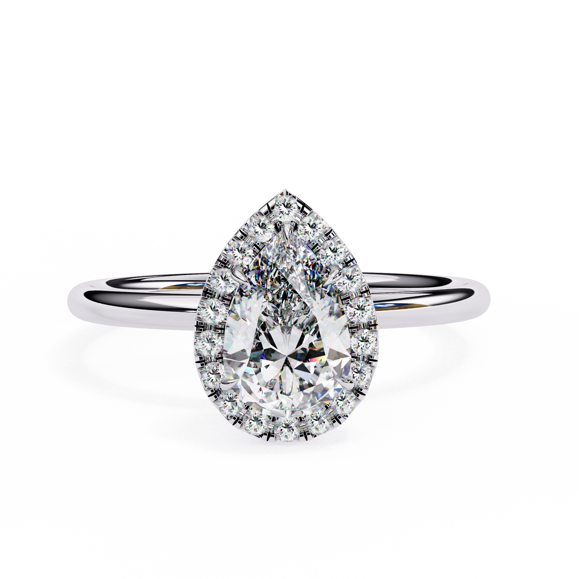 Halo Lumina Pear Solitaire - pear halo engagement ring - three-quarter view - Lucano