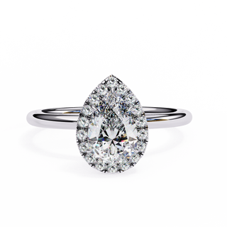 Halo Lumina Pear Solitaire - pear halo engagement ring - three-quarter view - Lucano