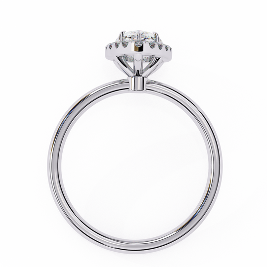 Halo Lumina Pear Solitaire - pear halo engagement ring - detail close-up - Lucano