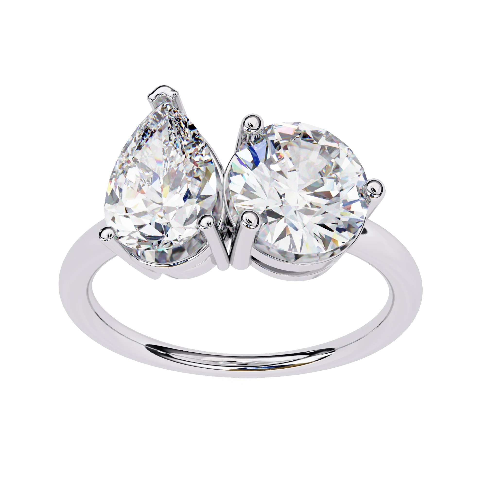 Toi et Moi Pear & Round Ring - toi et moi engagement ring - side profile - Lucano