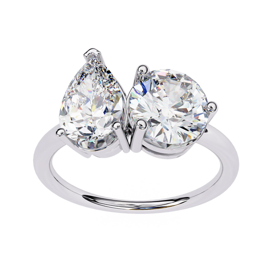 Toi et Moi Pear & Round Ring - toi et moi engagement ring - side profile - Lucano