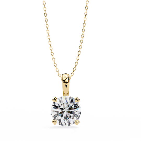 Helios round brilliant diamond solitaire pendant in gold, front view