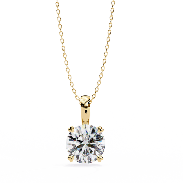 Helios round brilliant diamond solitaire pendant in gold, front view