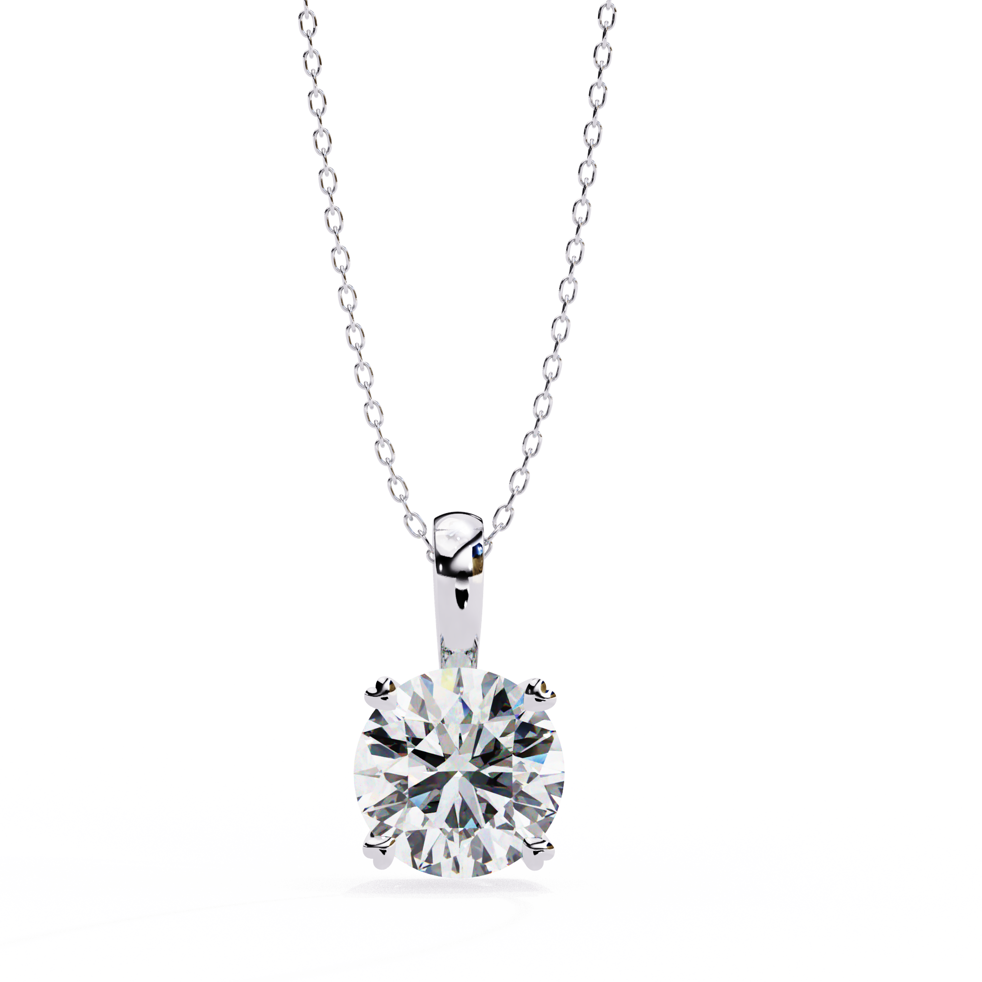 Close-up of the round brilliant diamond in the Helios solitaire pendant
