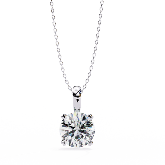 Close-up of the round brilliant diamond in the Helios solitaire pendant