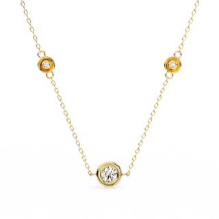 Stelle Trio bezel diamond necklace in gold with three bezel-set diamonds, front view