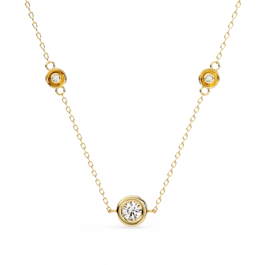 Stelle Trio bezel diamond necklace in gold with three bezel-set diamonds, front view