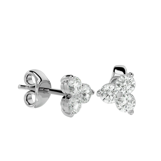 Trinity Earrings - three-stone diamond stud earrings - detail view - hand-made in Byron Bay Hinterland, Australia by Lucano Fine Jewellery