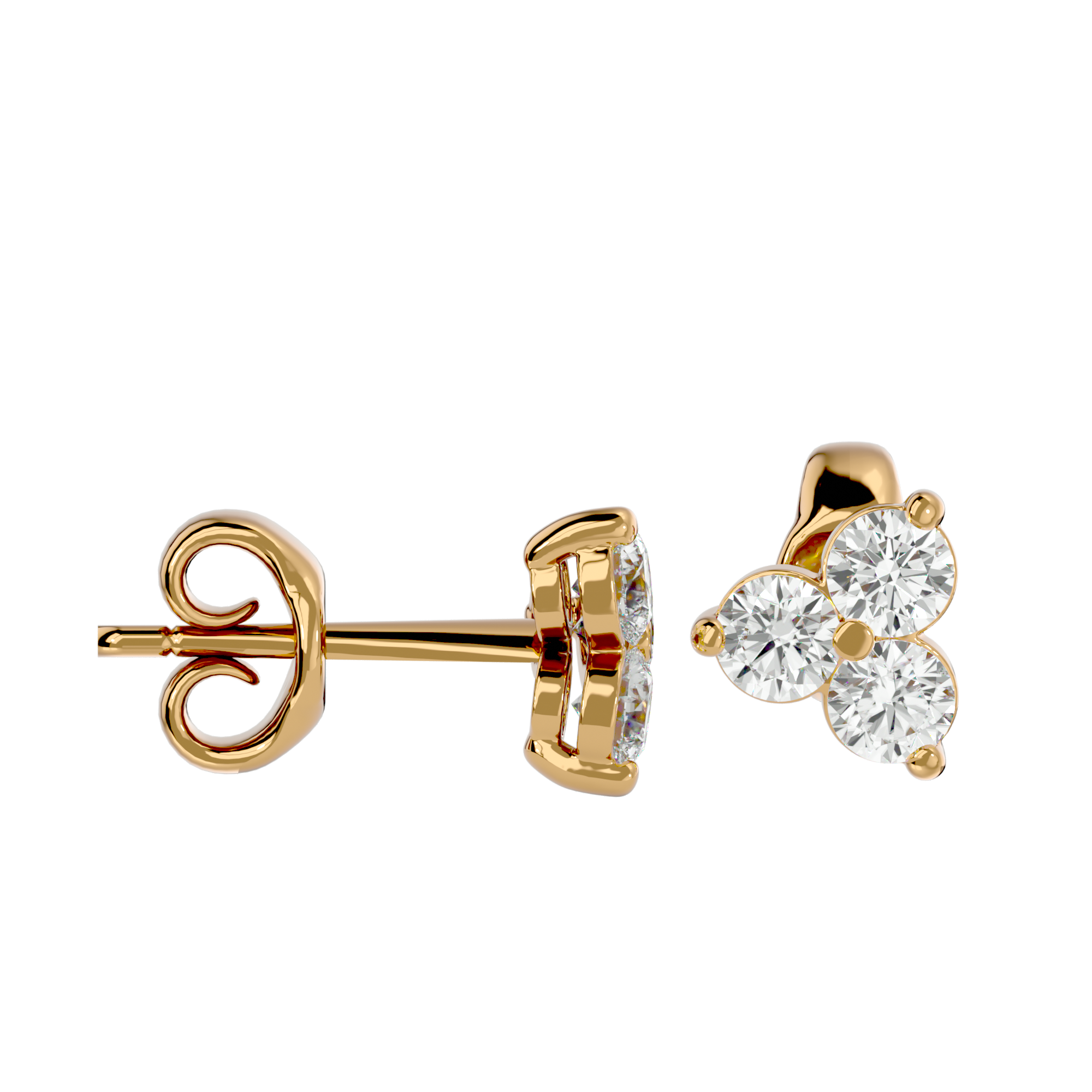 Trinity Earrings, three-stone diamond stud earrings by Lucano, alternate view