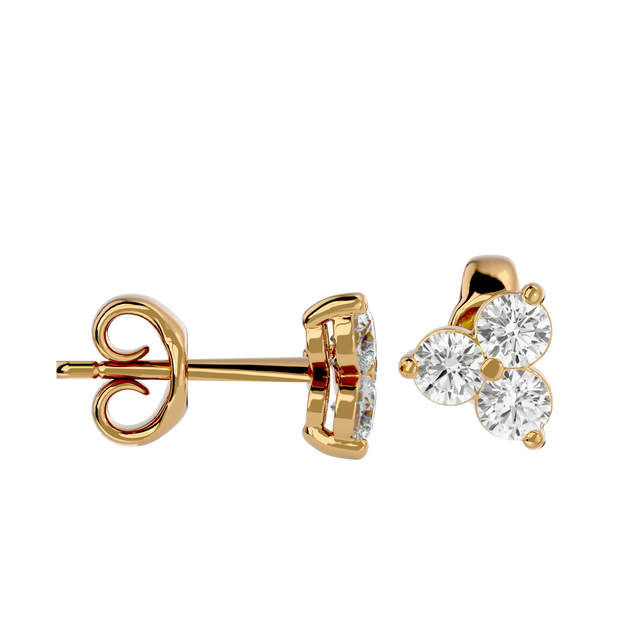 Trinity Earrings, three-stone diamond stud earrings by Lucano, alternate view