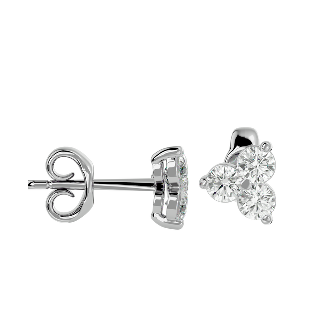 Trinity Earrings, three-stone diamond stud earrings by Lucano, worn detail