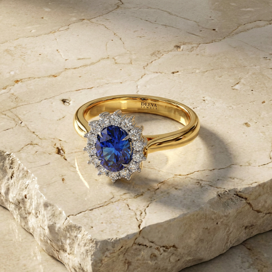 Blue Sapphire Diamond Ring - blue sapphire engagement ring - front view - Lucano