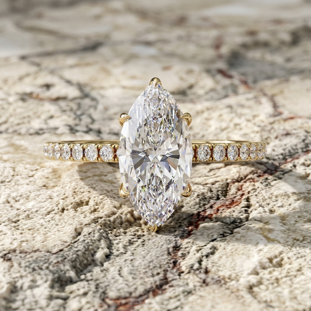 Mira Marquise Pavé Solitaire - marquise pavé engagement ring - on hand - Lucano