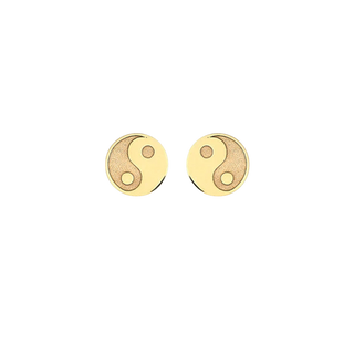 Yin Yang Earrings, gold yin yang earrings handcrafted by Lucano, Byron Bay, front view