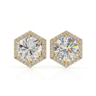 Esagono Halo Studs, hexagonal halo diamond stud earrings by Lucano, front view