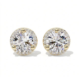 Solis Halo Studs, round brilliant diamond halo stud earrings by Lucano, front view