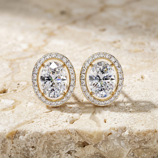Ovale Halo Studs, oval-cut diamond halo stud earrings by Lucano, front view