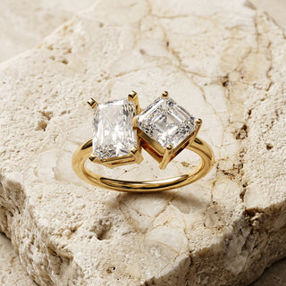 Toi et Moi Radiant & Emerald Ring - two-stone toi et moi engagement ring - on hand - Lucano