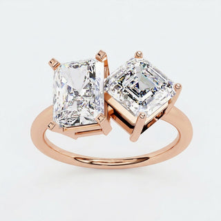 Toi et Moi Radiant & Emerald Ring - two-stone toi et moi engagement ring - detail close-up - Lucano