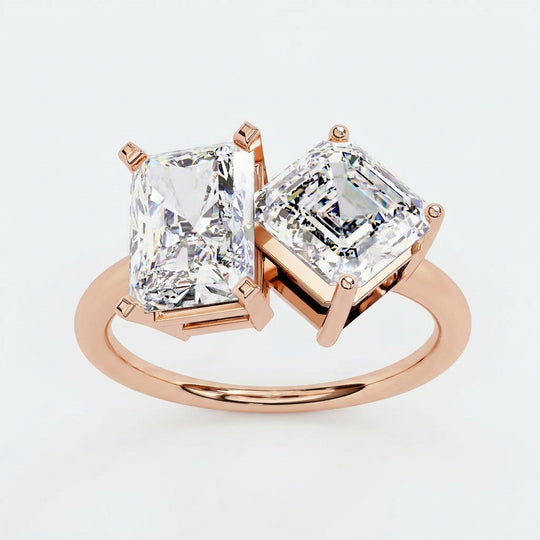 Toi et Moi Radiant & Emerald Ring - two-stone toi et moi engagement ring - detail close-up - Lucano