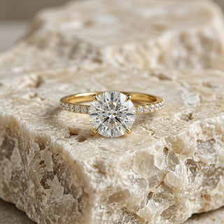 Mira Round Pavé Solitaire - round brilliant pavé engagement ring - on hand - Lucano