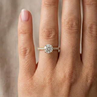 Mira Round Pavé Solitaire - round brilliant pavé engagement ring - side profile - Lucano