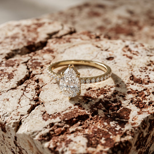 Mira Pear Pavé Solitaire - pear pavé engagement ring - on hand - Lucano