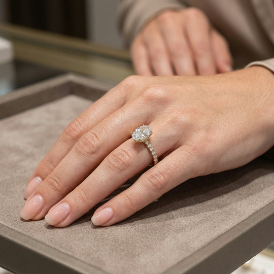 Mira Oval Pavé Solitaire - oval pavé engagement ring - angled view - Lucano