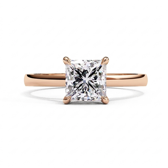 Reale Princess Solitaire - princess cut engagement ring - three-quarter view - Lucano