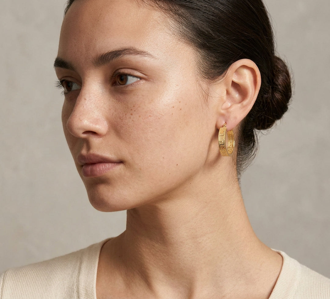 Greek Earrings - gold hoop earrings - handmade in the Byron Bay Hinterland, Australia by Lucano