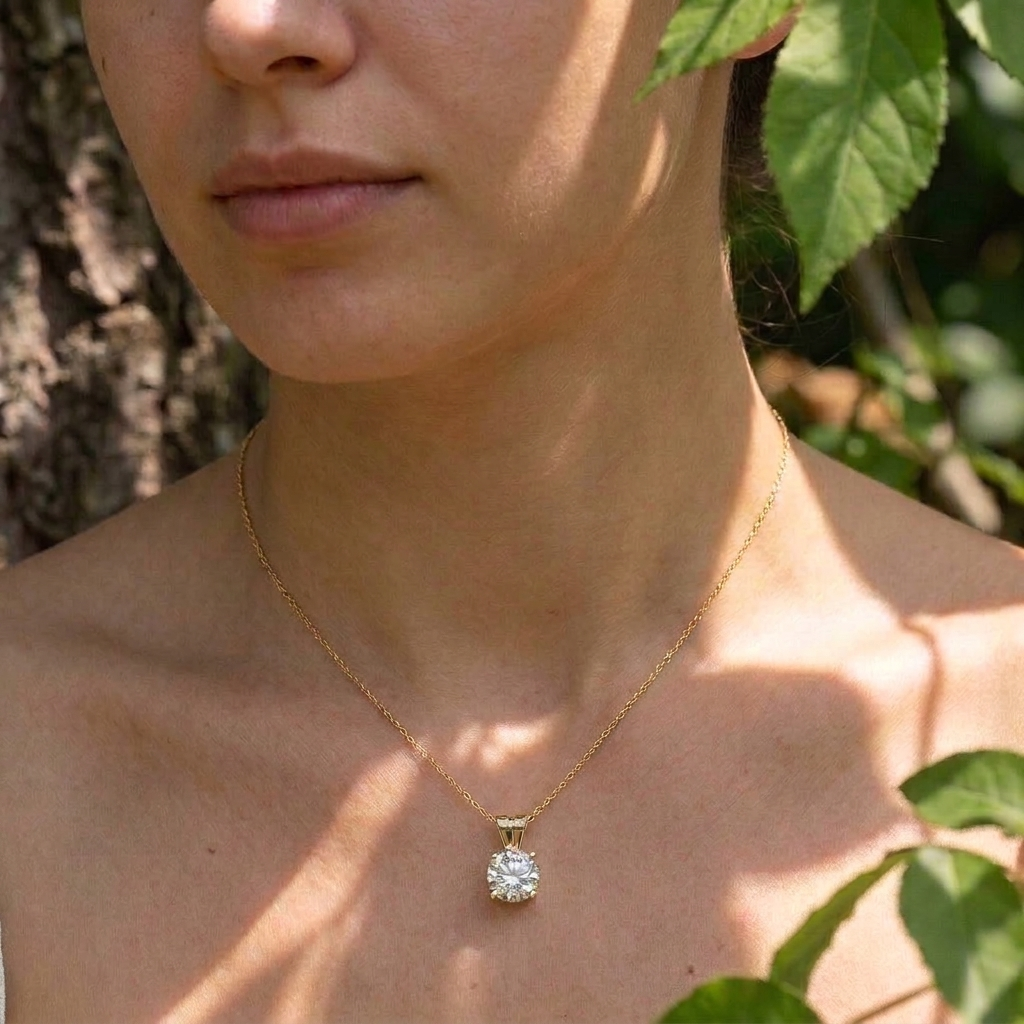 Aurea solitaire pendant on a fine gold cable chain