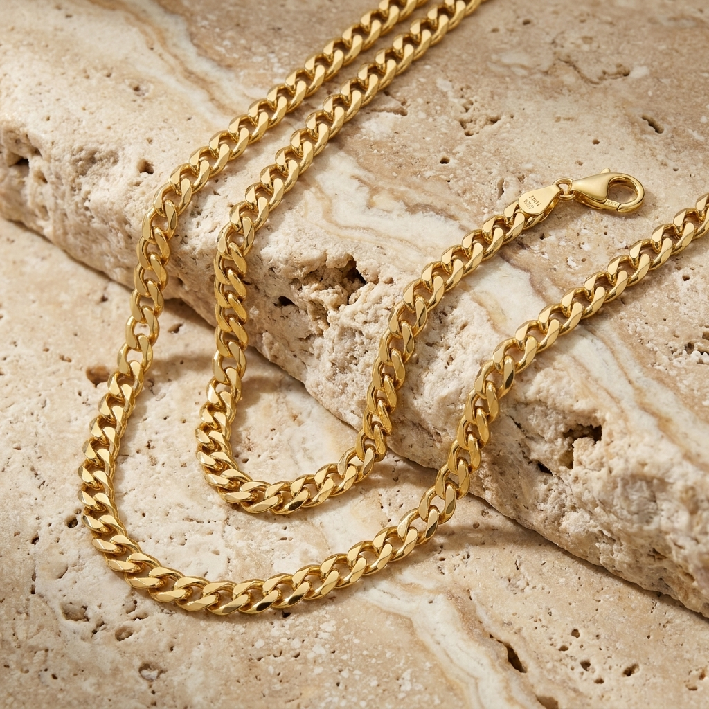 Grumetta Italian curb-link gold chain, angled view