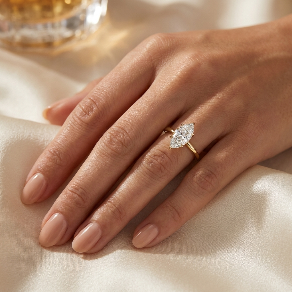Ember Marquise Diamond Ring - marquise diamond engagement ring - angled view - Lucano