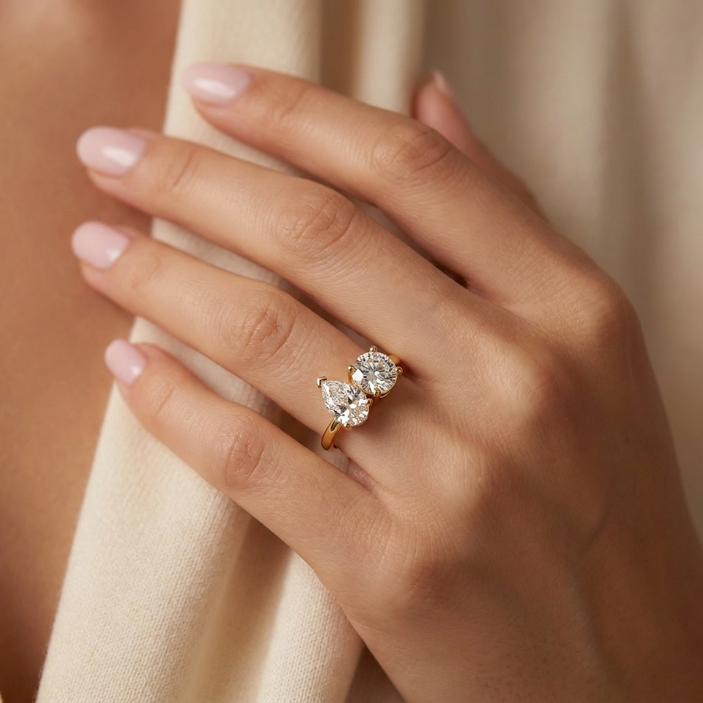 Toi et Moi Pear & Round Ring - two-stone toi et moi engagement ring - top view - Lucano