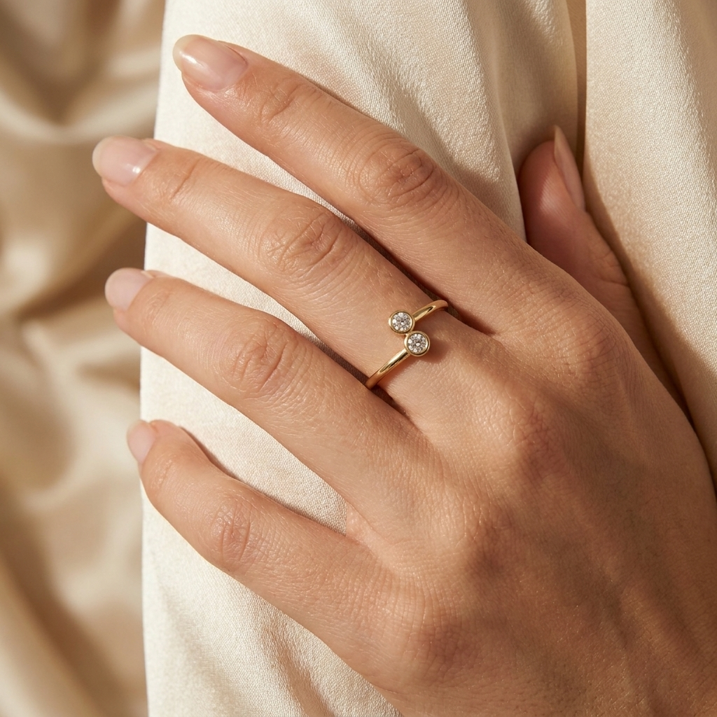 Gemina Twin Ring - two-stone diamond ring - three-quarter view - Lucano