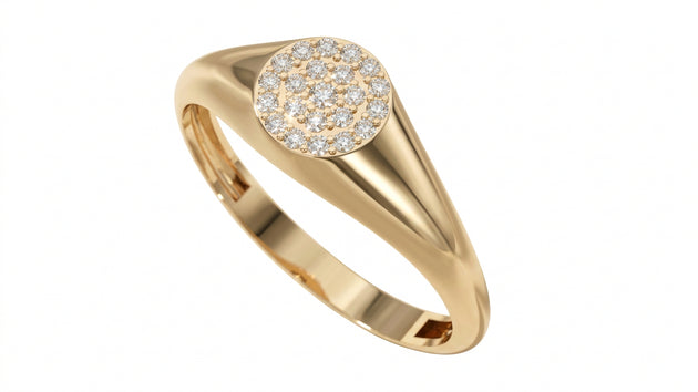 Aurora pavé diamond signet ring in gold with a fully diamond-set signet face