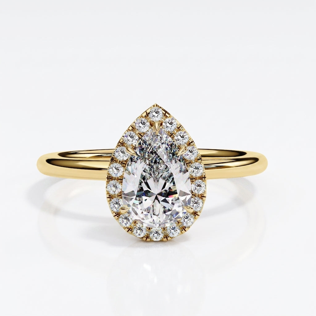Halo Lumina Pear Solitaire - pear halo engagement ring - front view - Lucano