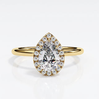 Halo Lumina Pear Solitaire - pear halo engagement ring - front view - Lucano