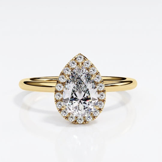Halo Lumina Pear Solitaire - pear halo engagement ring - front view - Lucano