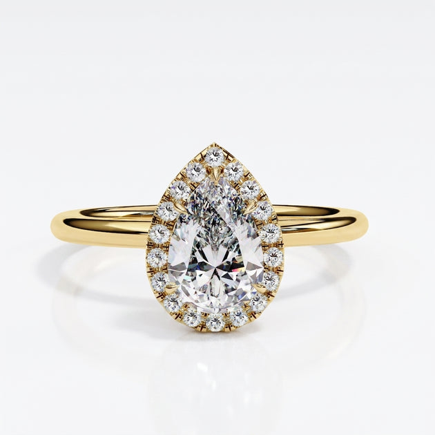 Halo Lumina Pear Solitaire - pear halo engagement ring - front view - Lucano