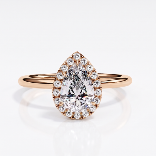 Halo Lumina Pear Solitaire - pear halo engagement ring - side profile - Lucano