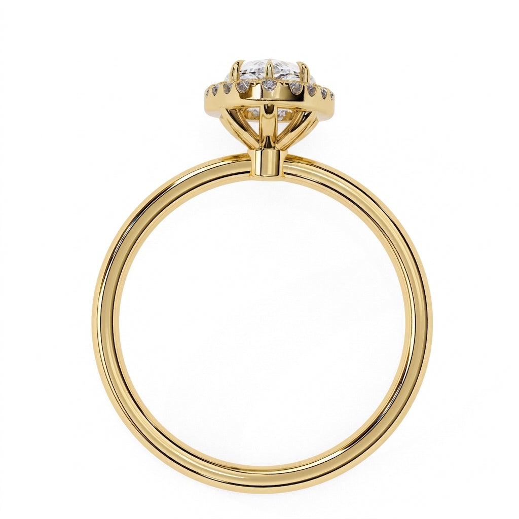 Halo Lumina Pear Solitaire - pear halo engagement ring - top view - Lucano